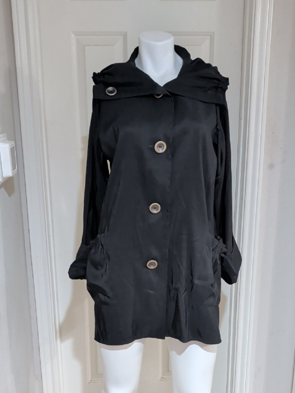 Janska Black Trench Coat with 5-Button Front Women's Small